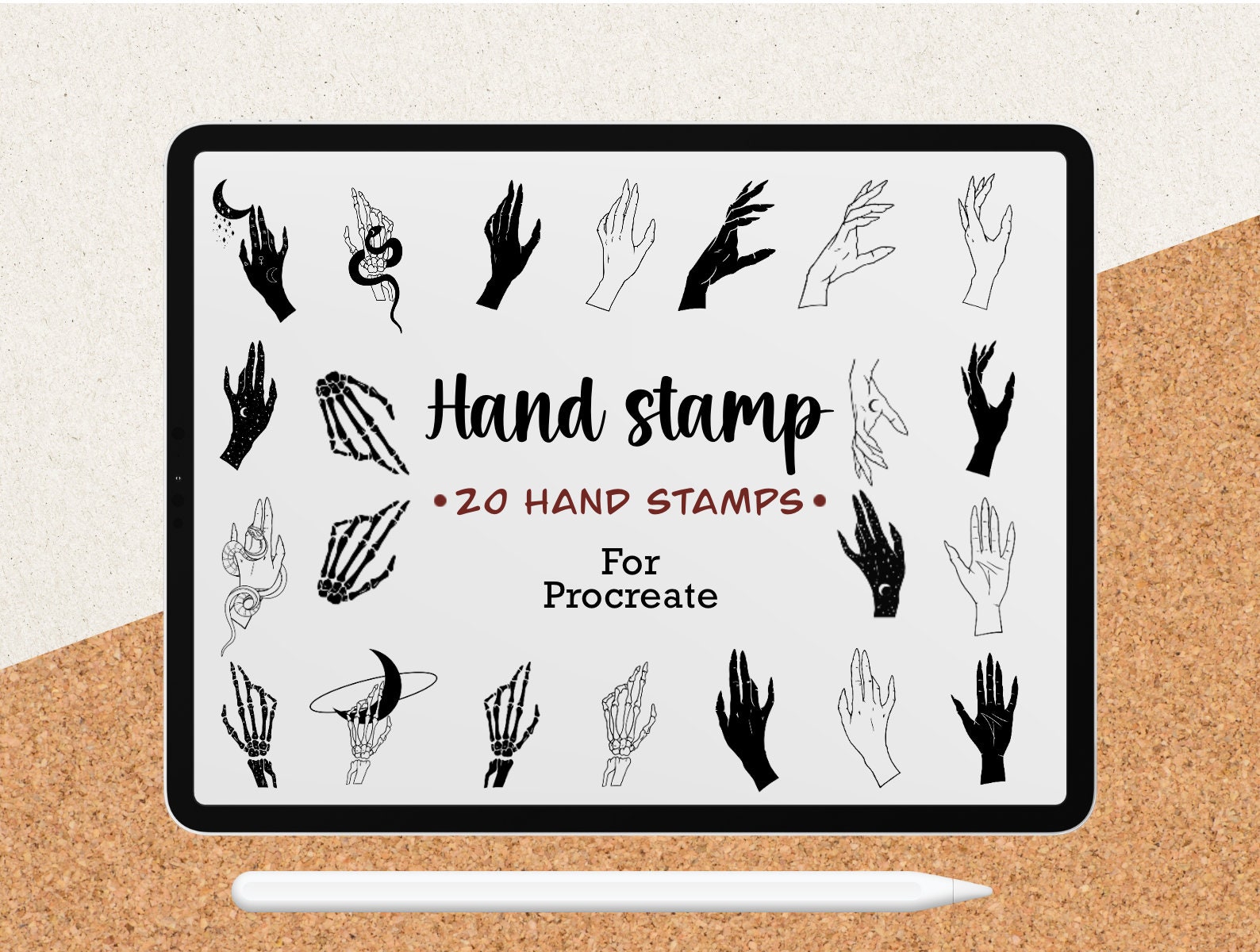 20 Hands Procreate Brush Stamp, Hand Stamps for Procreate, Skeleton ...