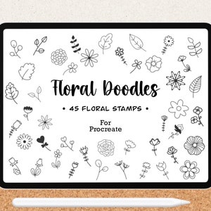 45 Flower Procreate Stamps, 45 Floral Procreate Stamps, Wildflower Stamps, Hand drawn Procreate Brush, Botanical Stamps, Hand drawn flowers