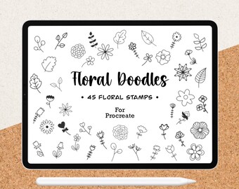 45 sellos de procreación de flores, 45 sellos de procreación florales, sellos de flores silvestres, pincel de procreación dibujado a mano, sellos botánicos, flores dibujadas a mano