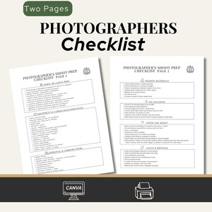Photography Checklist Template Digital Instant Download and Print Business Workflow Document Client Session Preparation Guide Photo Planning