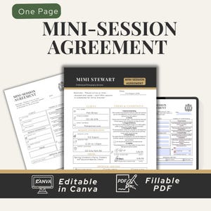 Photography Mini Session Agreement Template Photographer Client Editable Contract Digital Instant Download and Print Small Business Form
