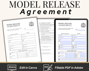 Photography Template Model Release Contract Form Canva Editable Document Legal Photographer Client Agreement Digital Permission Photo Studio