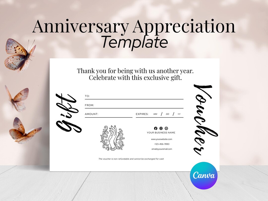 Digital Gift Certificate Template Download Business Anniversary Design