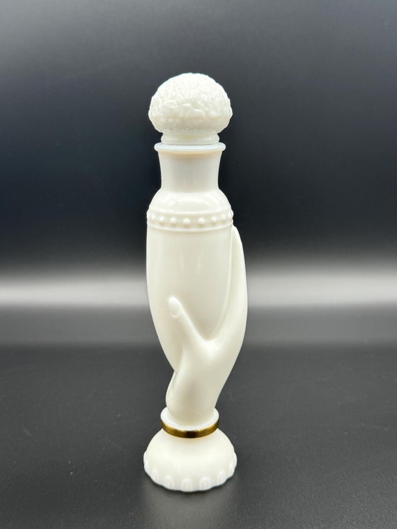 Avon 1970’s Milk Glass Perfume Bottle with Hand H… - image 1