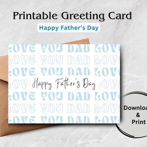 Cartes imprimables pour la fête des pères, bonne fête des pères, je t'aime papa, carte de voeux simple, carte pliable, téléchargement immédiat, téléchargement numérique