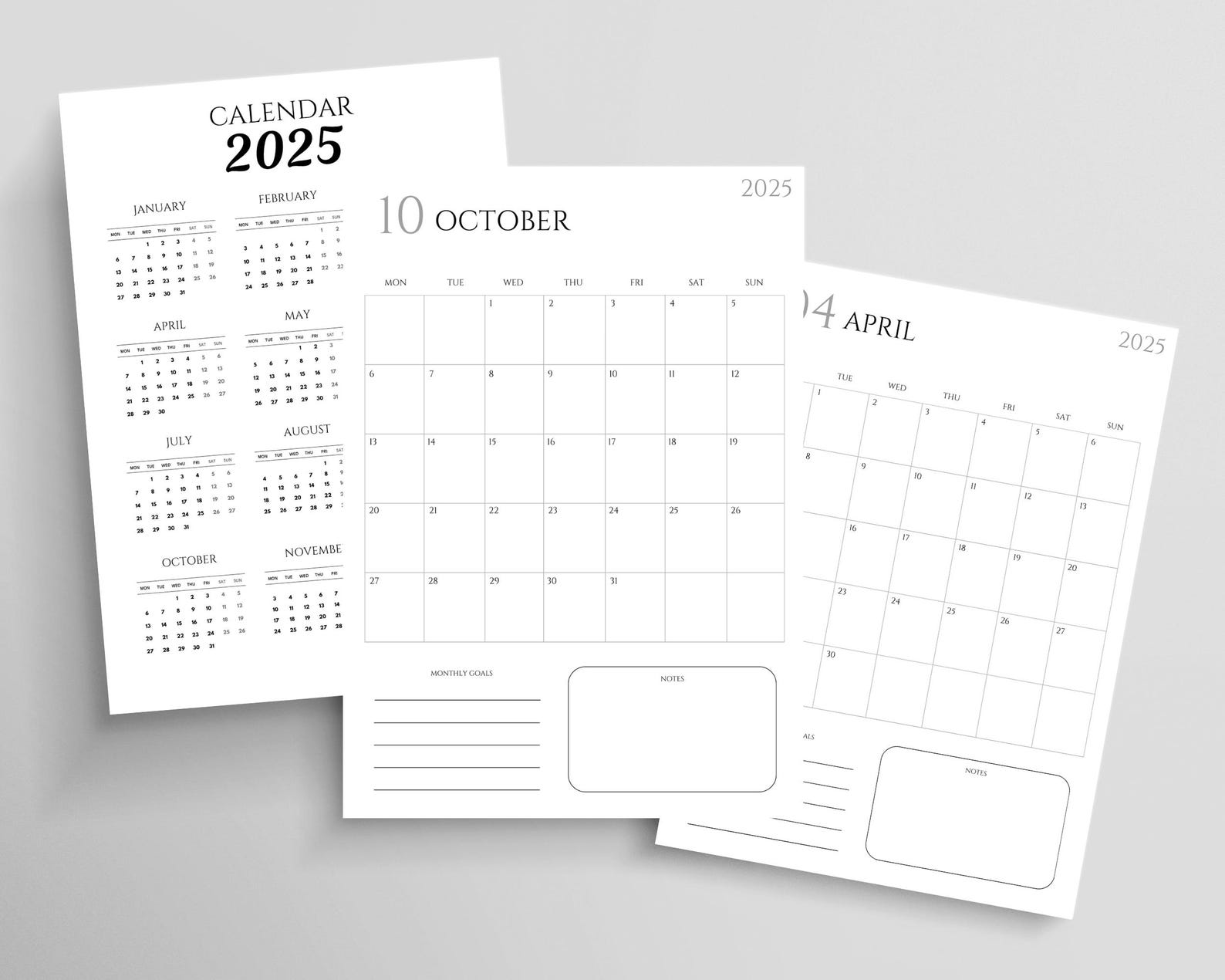 Printable Calendar 2025 Landscape Potrait Calendar Minimalist Simple ...
