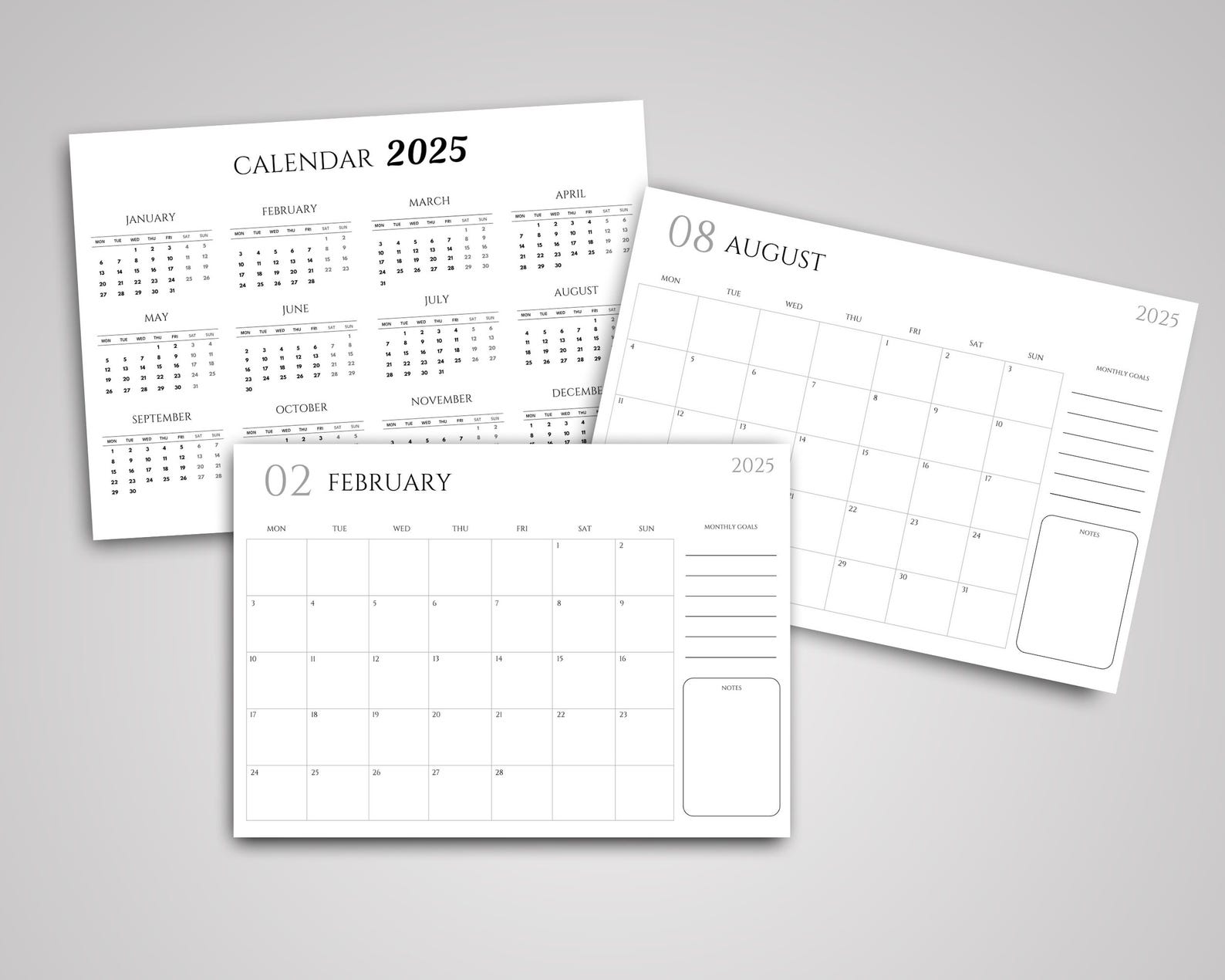 Printable Calendar 2025 Landscape Potrait Calendar Minimalist Simple ...