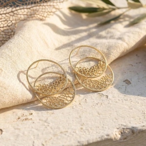 Gold Sea Bubbles Statement Studs, Minimalist Ocean Water Reflection Earrings Gift