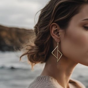 Geometric Brass Earrings, Hypoallergenic 18K Gold Ear Wires, Unique Handmade Jewelry, minimal design, handcrafted gift