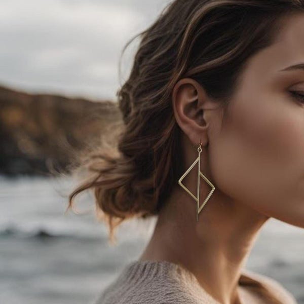Pendientes geométricos de latón, ganchos hipoalergénicos de oro de 18 quilates, joyería única hecha a mano, diseño minimalista, regalo artesanal, regalo para el Día de la Madre