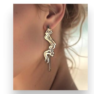Water Flow Studs, Falling Drop Jewelry, Brass Minimal Ripples, Gift for her