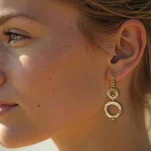 Geometric Brass Earrings, Circles design, dangle loop Earrings, Handmade Jewellery, Gift for her