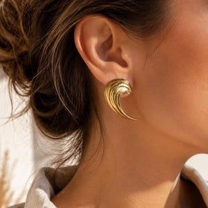 Handmade Brass Chunky Wave Earrings, Sculptural Statement, Organic Modern Jewelry
