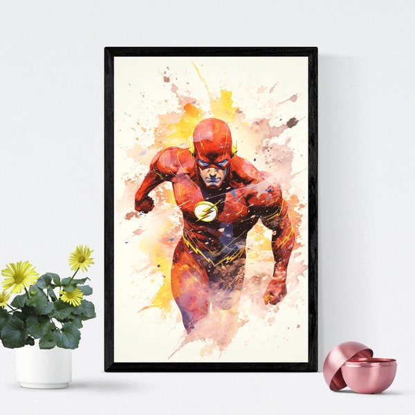 The Flash Watercolor ART The Flash Print Flash Poster Gift Superhero Decor Superhero Painting Colorful Wall Art
