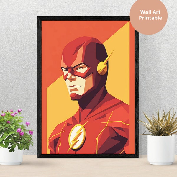 The Flash Minimalist PRINTABLE ART The Flash Print Download Flash Poster Gift Superhero Decor Superhero Painting Colorful Wall Art