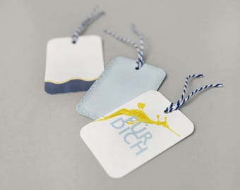 Juego de etiquetas de regalo, etiquetas para regalos de Navidad/cumpleaños, respetuosas con el medio ambiente, impresas en papel reciclado, diseño marítimo