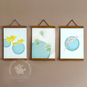 Póster para habitación infantil en formato A4, mundo submarino y criaturas marinas, juego de pósteres/imágenes de pared impresas de forma respetuosa con el medio ambiente en papel reciclado