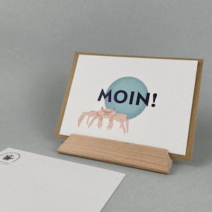 Postkarten-Set mit Umschlag und Sticker | Spruch "Moin" | DIN A6 | Grüße aus dem Norden | Motiv Krabbe | Recyclingpapier, umweltfreundlich