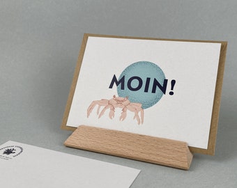 Conjunto de postales con sobre y pegatina | Decir “Moin” | DIN A6 | Saludos desde el Norte | Cangrejo motivo | Papel reciclado, respetuoso con el medio ambiente