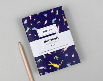 Cuaderno DIN A6 | Plancton motivo | Interior en blanco, 36 páginas de papel reciclado | Impresión de calidad de portada en papel reciclado, blanco.