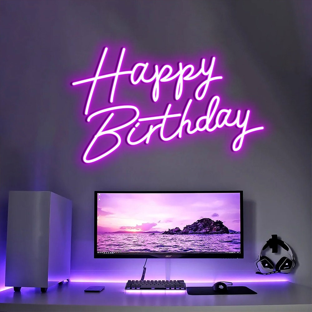 Happy Birthday Neon Sign Birthday Party Led Light Sign Etsy