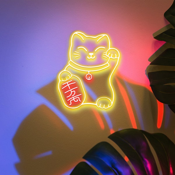 Cat Maneki Neko Neon Etsy