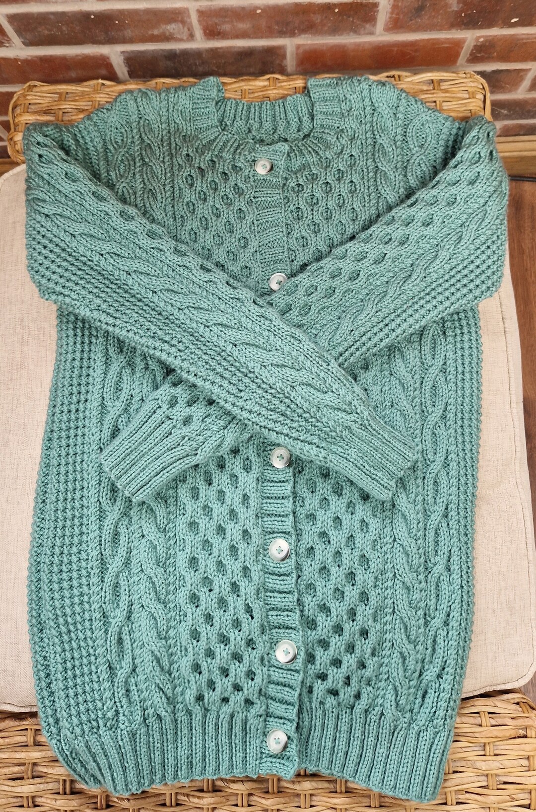 Hand Knitted Ladies Aran Cardigan Etsy UK