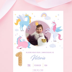 Invitations anniversaire Licornes
