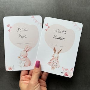 Cartes Premières fois bébé thème lapin rose