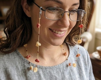 Handmade Crochet Eyeglass Chain / Beaded Chiffon Glasses Cord