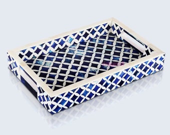 Blue bone inlay serving tray for kitchen decor art