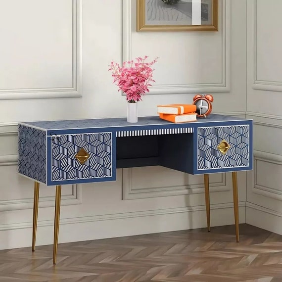 Bone Inlay Study Table Teal Blue Bone Inlay Desk Table Handmade Console Table Stylish Bone Inlay Furniture Laptop Table Etsy