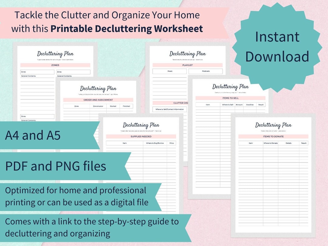 Printable Decluttering Checklist Declutter Planner Template Home ...