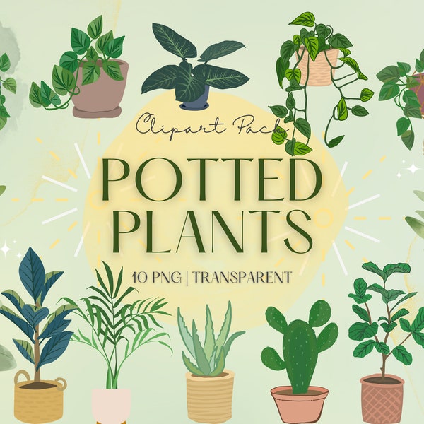 House Plant Clipart For Planner Potted Plant Greenery Indoor Gardening Digital Sticker, Hanging Plant PNG Cactus For Commercial Use