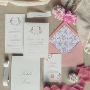 Faire-part Mariage avec Blason Aquarelle – Initiales Personnalisées, Papier Texturé Élégant, Invitation Romantique & Poétique