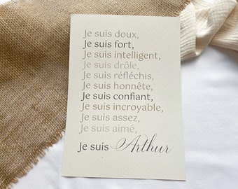 Affiche A4 décorative pour chambre d'enfants personnalisable avec affirmations positives