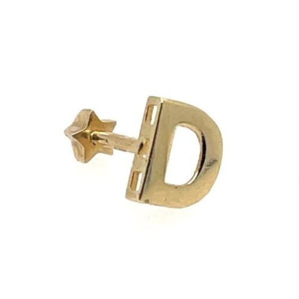 One Piece 14k Solid Gold Personalized Letter Name Earring Piercing, Cartilage Stud Daith Stud Conch Earring,  Tiny Stud Earring Jewelry