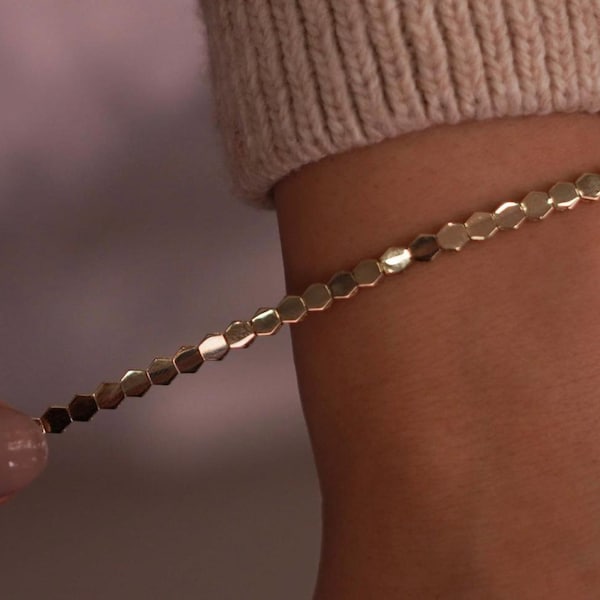 14k Solid Gold Hexagon Honeycomb Bracelet, Gold Geometric Bracelet, Stunning Gold Bracelet - Unique Gold Bracelet, Anniversary Gift