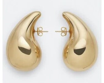 Pendientes colgantes Bottega de oro de 14k, pendientes drop dupe, pendientes colgantes de oro grueso, pendientes de aro de lágrima gruesa brillante, regalo de aniversario para ella