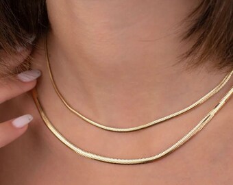 Viggiano Solid 9ct Yellow Gold 3mm Flat Snake Chain Herringbone Necklace – 16-20 Inch – UK Hallmarked