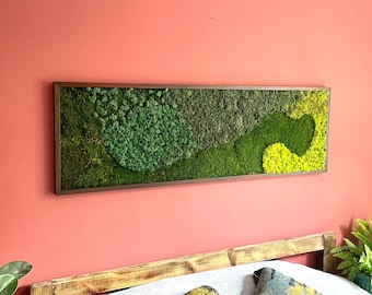Preserved Moss Wall Art: Large Wooden Framed Green Plant Panel