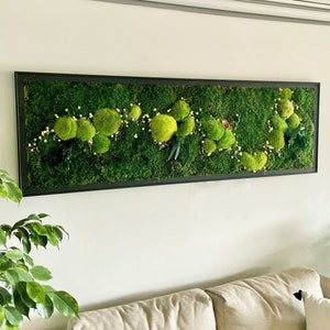 Moss Art, Preserved Moss Wall Art, Wooden Framed Moss Wall Panel, Large Moss Wall Decor, Green Real Plant Wall Art, Preserved Flower Art