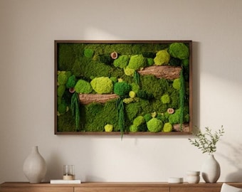 Preserved Moss Wall Art: Framed Green Plant Panel, Natural Home Decor