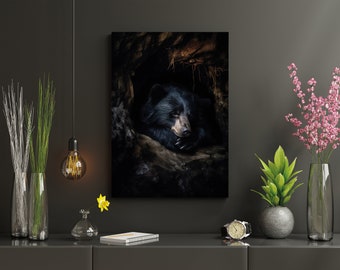 Bear in Cave Thin Canvas