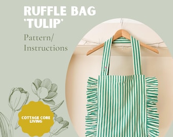 Sewing Pattern for Bag with Ruffles, Zero-waste Sewing Instructions for a Bag, English PDF Sewing Pattern Bag, Cottage Core Living Bag
