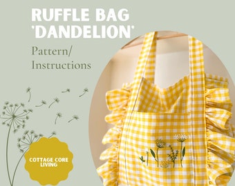 Sewing Pattern for Bag with Ruffles, Zero-waste Sewing Instructions for a Bag, English PDF Sewing Pattern Bag, Cottage Core Living Bag