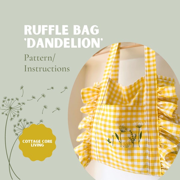 Sewing Pattern for Bag with Ruffles, Zero-waste Sewing Instructions for a Bag, English PDF Sewing Pattern Bag, Cottage Core Living Bag