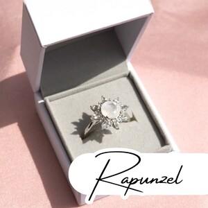 Rapunzel Rainbow Moonstone Ring, Sterling Silver Engagement Promise Wedding for Women, Dainty, June Birthstone, Anniversary Gift
