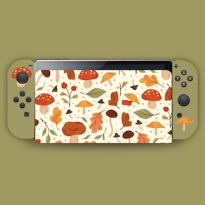 COONCOON Switch-skin met paddenstoelthema, OLED, Switch Lite, Switch Regular | Leuk bos, vintage thema, herfstcadeau, cadeauset minnaar