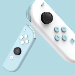 May include: Two blue and white Nintendo Switch Joy-Con controllers. One controller is white with blue buttons and the other is blue with white buttons.